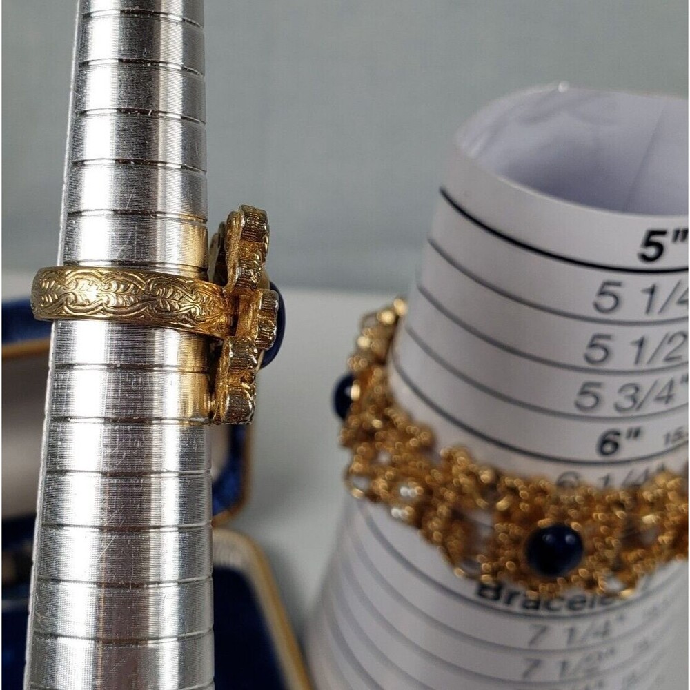 Vintage 1975 Sarah Coventry Victorian Blue Bracelet With Adjustable Ring Set - Picture 16 of 16